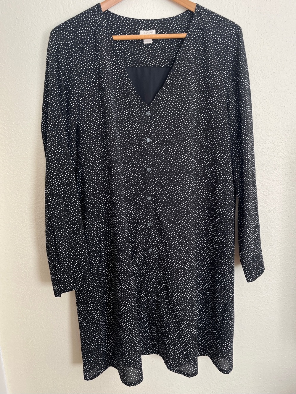 J. Crew Factory Black Polka Dot Button-Front Long Sleeve Swing Dress